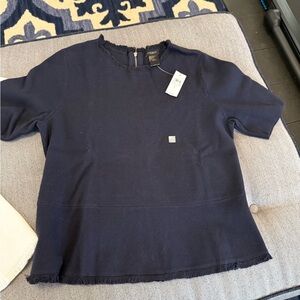 NWT- Ann Taylor Navy or white Short Sleeve Top with fringe
